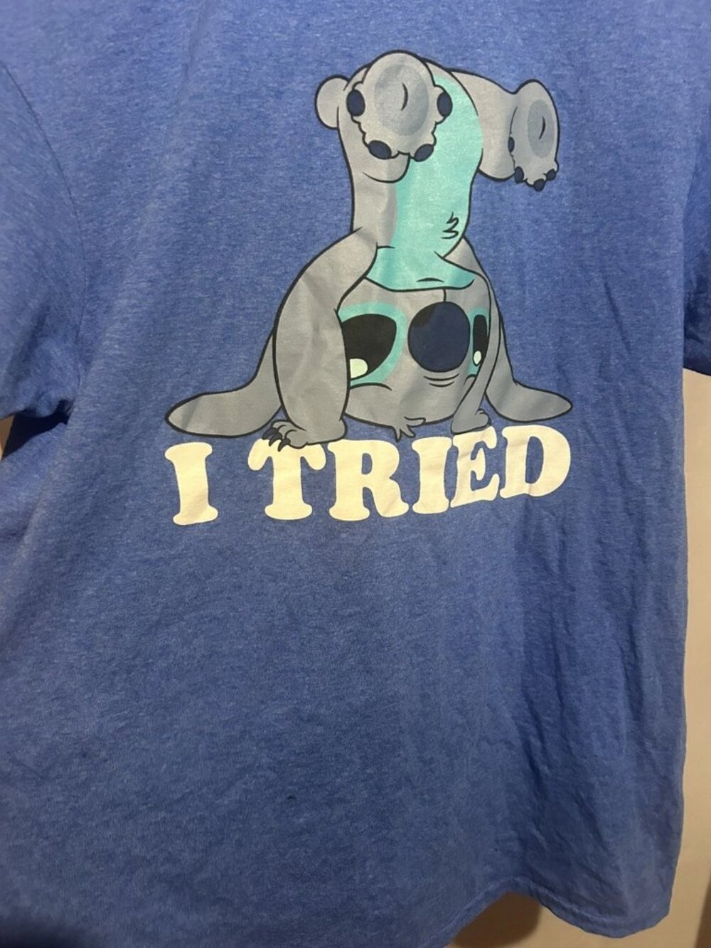 Stitch | Disney | Blue | Mens | "I Tried" Graphic T-Shirt | M